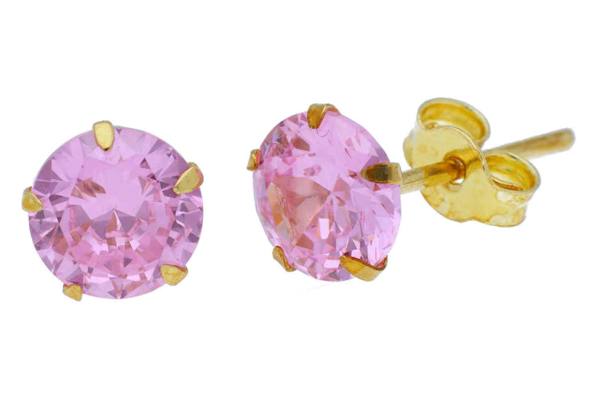 Bijuterii aur - Cercei cu surub aur 14K galben zirconia roz