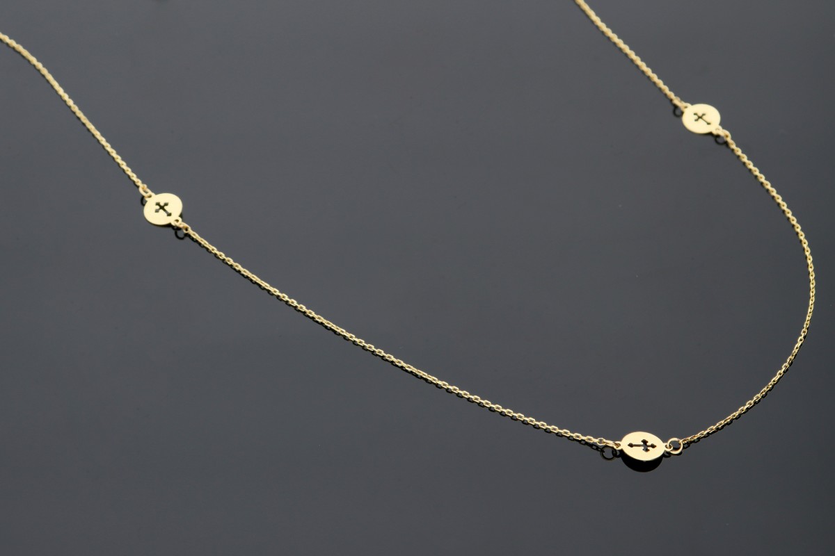 Bijuterii aur - Lantisor cu pandantiv din aur 14K galben criuciulita decupata