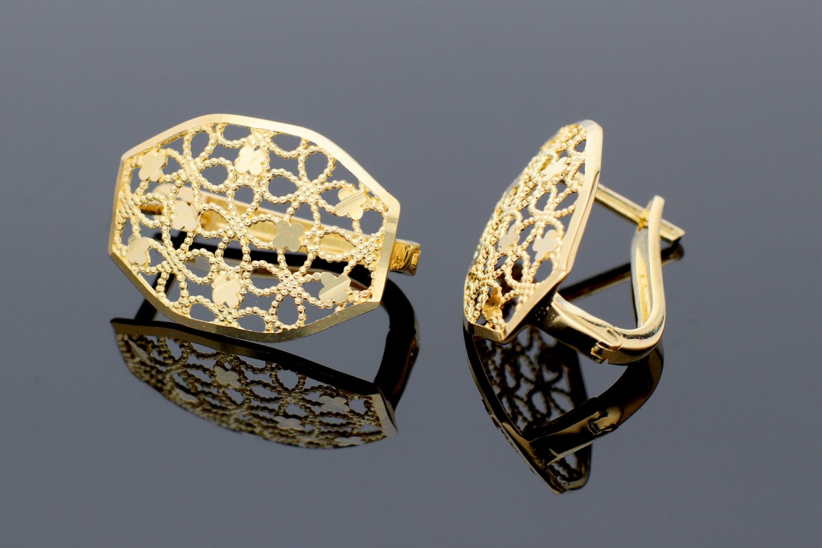 Bijuterii aur online - Cercei tortite din aur 14K galben model filigran floricele