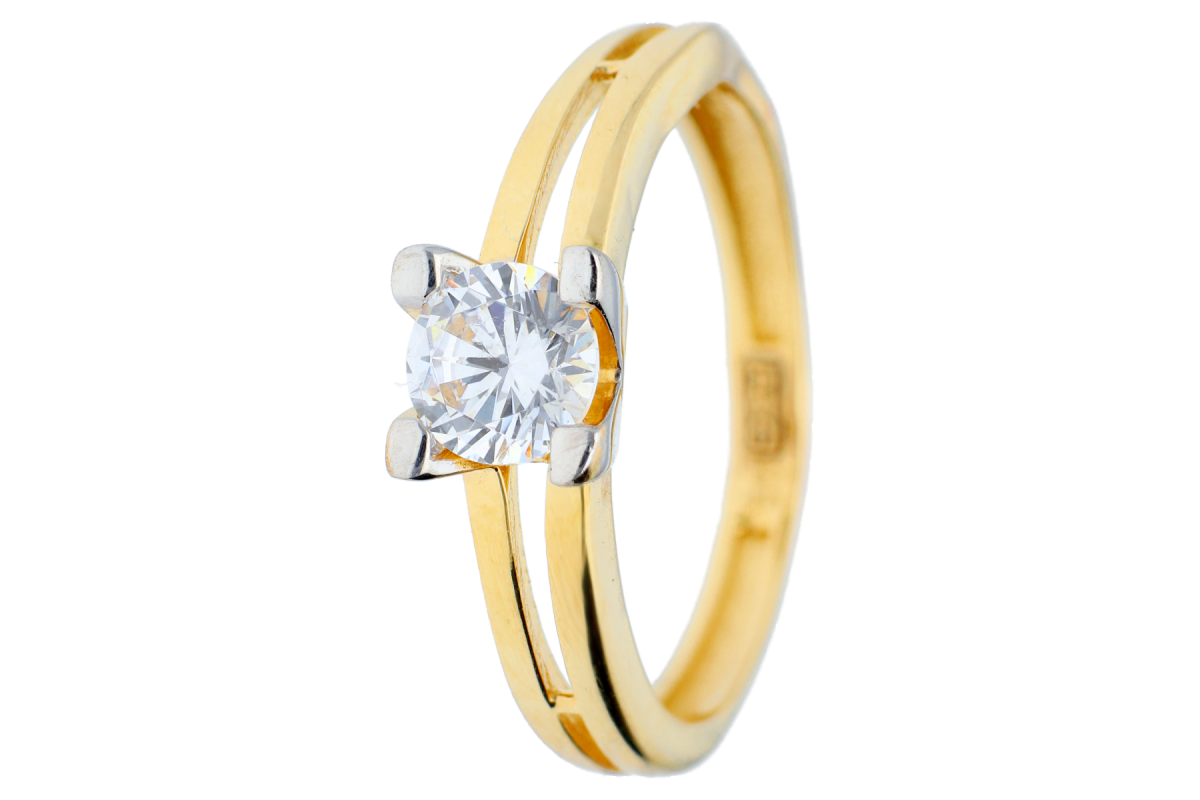 Bijuterii aur online - Inel de logodna dama din aur 14K galben si alb