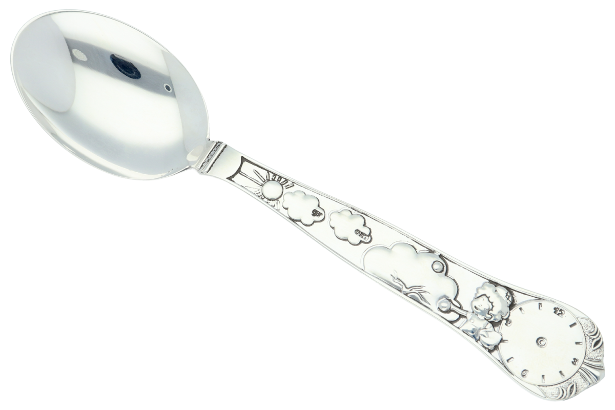 Lingurita argint masiv - model ceas si baietel - personalizata prin gravura
