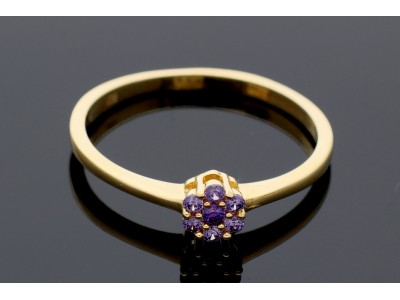 Bijuterii aur - Inel cristal zirconia violet  - autentic din aur 14K, culoare aur galben
