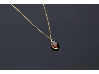 Bijuterii aur - Lantisor cu pandantiv aur 14K galben cristal zirconia rubiniu