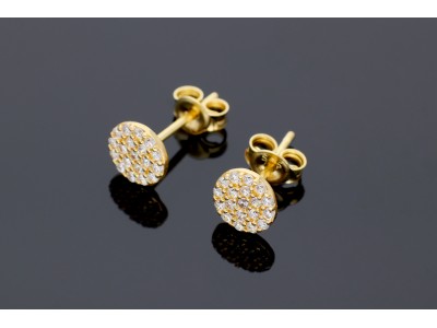 Bijuterii aur online - Cercei cu surub aur 14K galben cerculete cristale zirconia albe