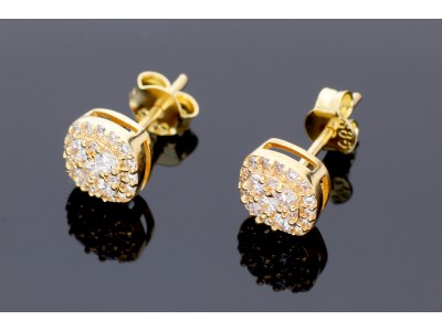 Bijuterii aur online - Cercei cu surub dama aur 14K galben cristale zirconia albe