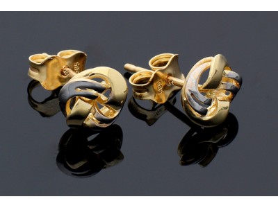 Bijuterii aur online - Cercei cu surub dama din aur 14K galben si alb tip nod