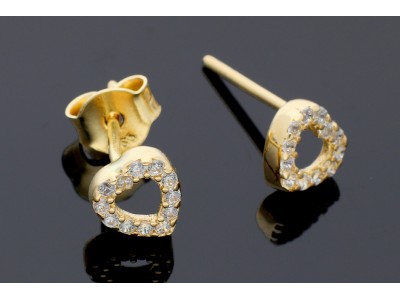 Bijuterii aur online - cercei de aur femei cu surub inimioare  - aur autentic 14K, culoare aur galben