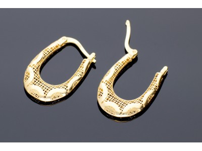 Bijuterii aur online - Cercei ovali dama din aur 14K galben model filigranat