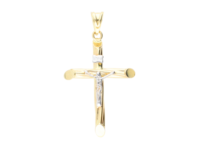Bijuterii aur online - Cruciulita cu Iisus din aur 14K galben si alb