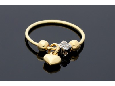 Bijuterii aur online - Inel cu charm din aur 14K galben si alb floricica inimioara