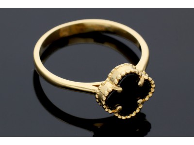 Bijuterii aur online - inele din aur floricica cristal negru  - autentic din aur 14K, culoare aur galben
