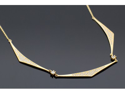 Bijuterii aur online - Lantisor cu pandantiv aur 14K galben triunghiular tip choker colectia UNIQUE