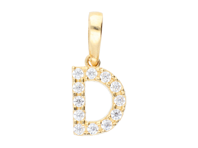 Bijuterii din aur - Medalion din aur 14K galben litera D cristale zirconia albe