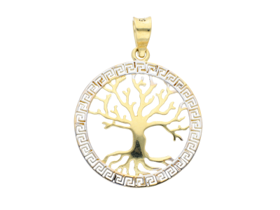 Bijuterii din aur - pandantive aur dama copacul vietii  - aur autentic 14K, culoare aur galben si alb
