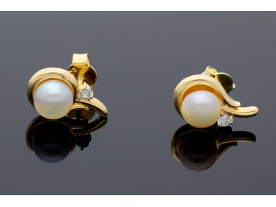 Cercei cu surub perla  - autentic din aur 14K, culoare aur galben