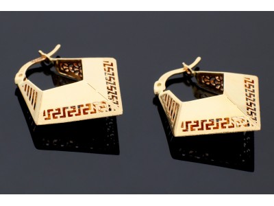 Cercei rotunzi din aur 14K galben format romboidal model grecesc colectia UNIQUE