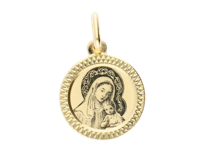 Iconita din aur 14K galben Fecioara Maria si Pruncul