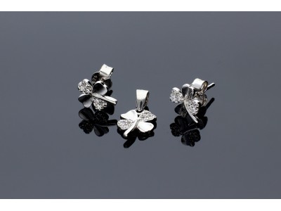 Set bijuterii argint cercei pandant trifoias cristale zirconia