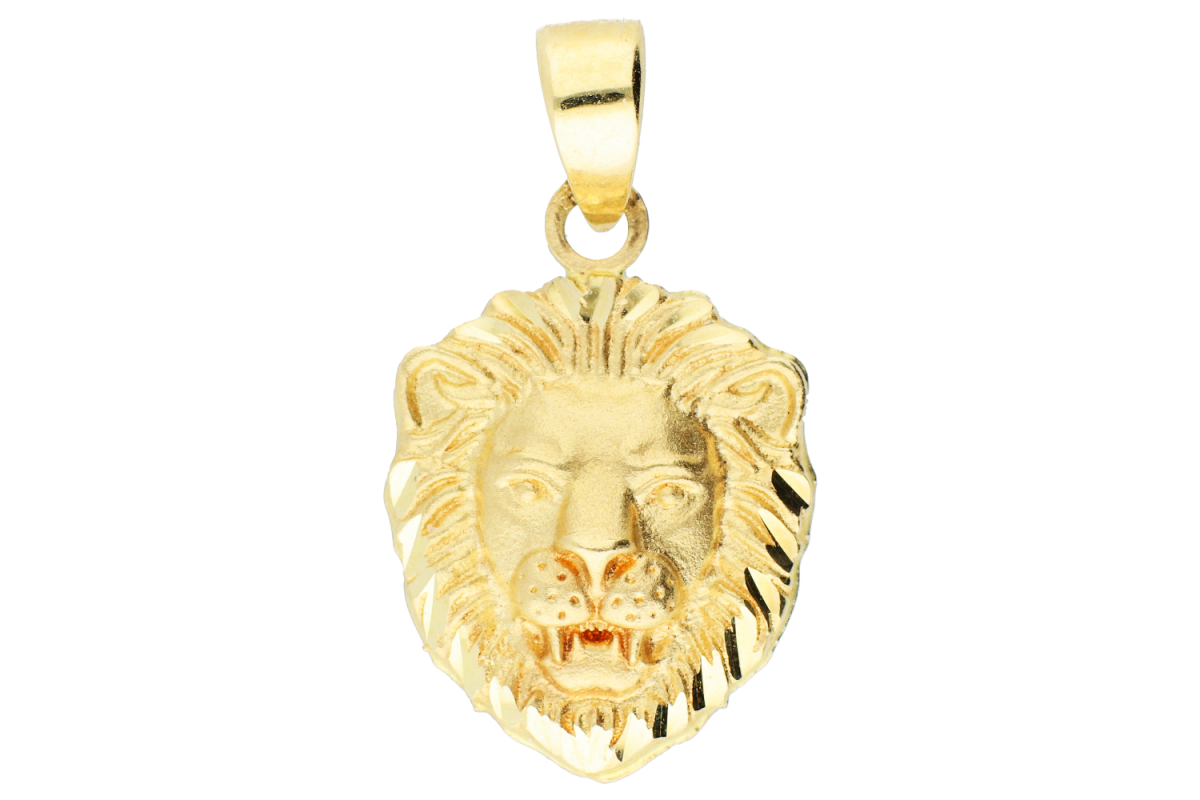 Medalion barbatesc aur 14K galben cap de leu fatetat personalizat pe verso