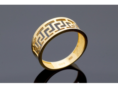 Bijuterii aur - Inel dama din aur 14K galben model grecesc lat