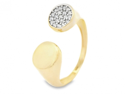 Bijuterii aur online - inel de aur usor reglabil cu banut - aur pur 14K, culoare aur galben personalizat cu gravura
