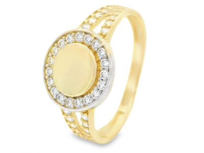 Bijuterii din aur - inel cu banut - aur pur 14K, culoare aur galben personalizat cu gravura